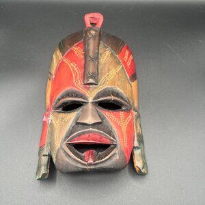 Vintage 1980s Hand Carved Wooden African Style Tribal Mask